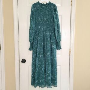 Madewell Crinkle Georgette Lucie Tie-Back Midi Dress in Woodland Floral Green